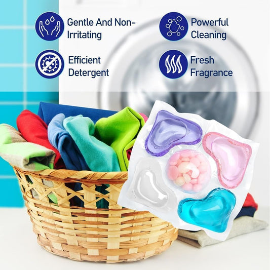 5-in-1 Laundry Detergent Pods - Multi-Chamber Capsules for Front & Top Load Washing Machines - Deep Stain Remover, Fabric Softener & Long-Lasting Fragrance - High Efficiency