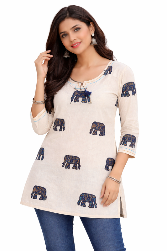 Premium khadhi Cotton Printed Short Kurti