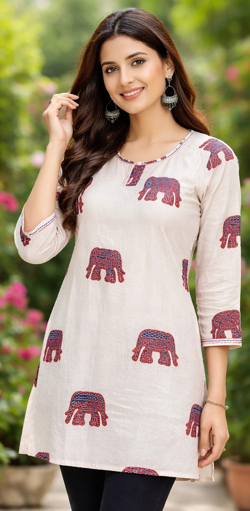 Premium khadhi Cotton Printed Short Kurti