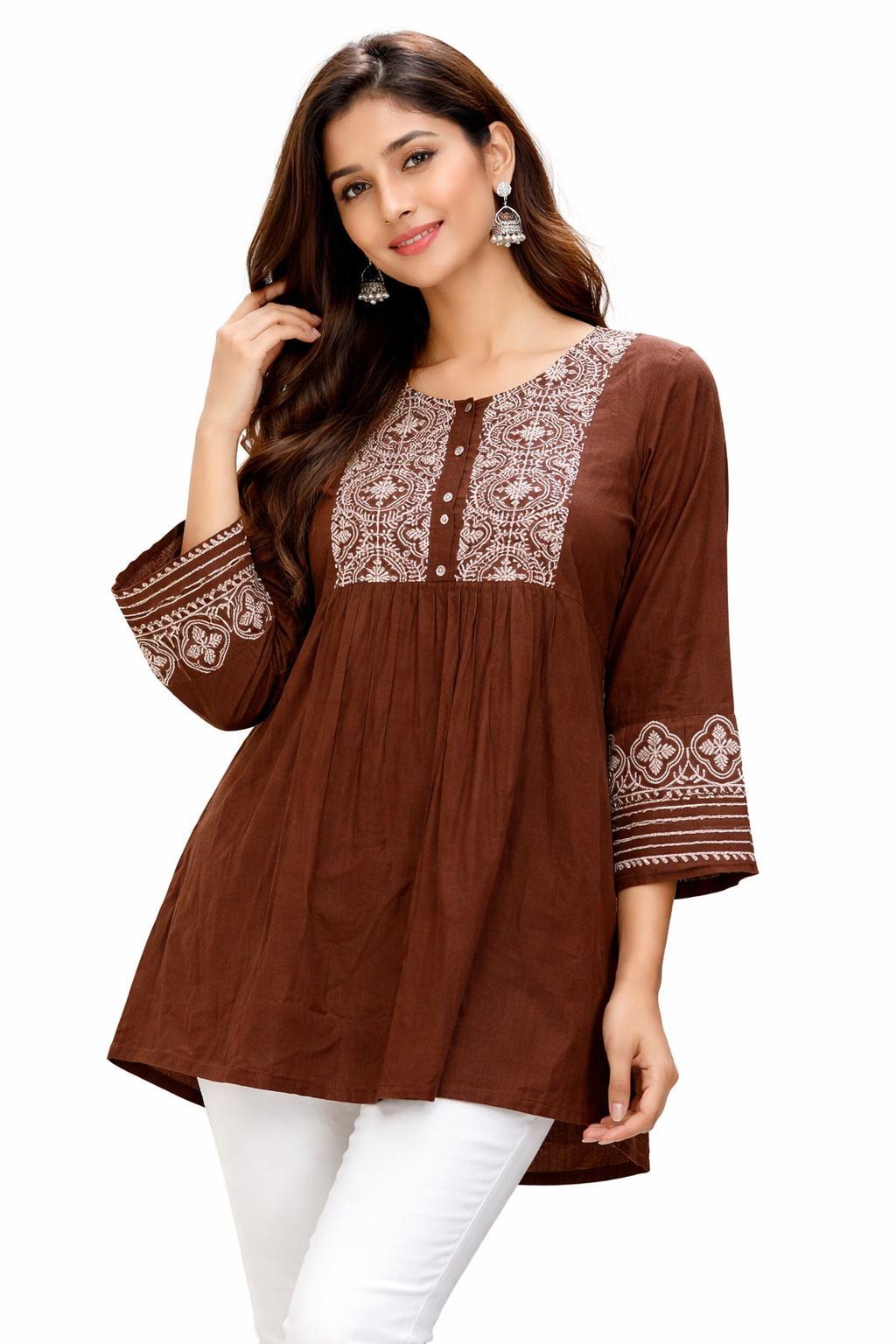 Premium Dhaboo Cotton Embroidered Short Kurti