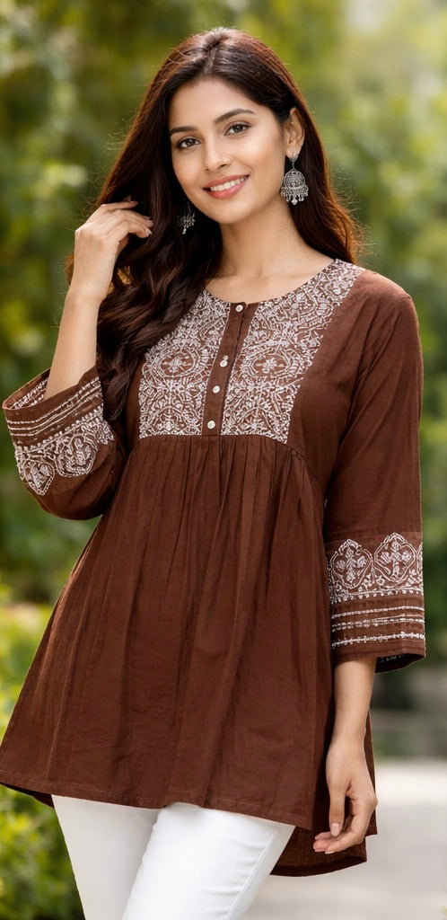Premium Dhaboo Cotton Embroidered Short Kurti