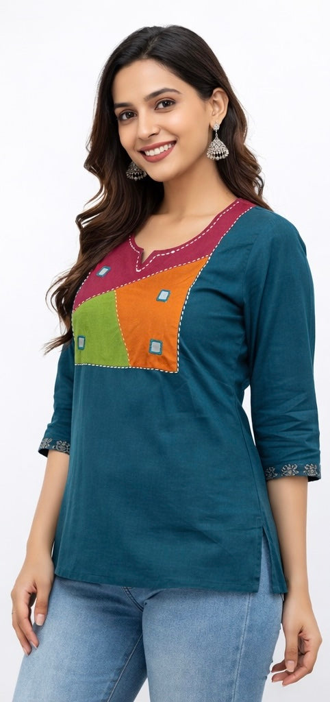 Stylish Short Cotton Kurti with Gujarati Touch