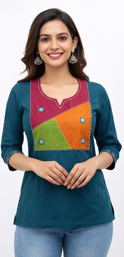 Stylish Short Cotton Kurti with Gujarati Touch