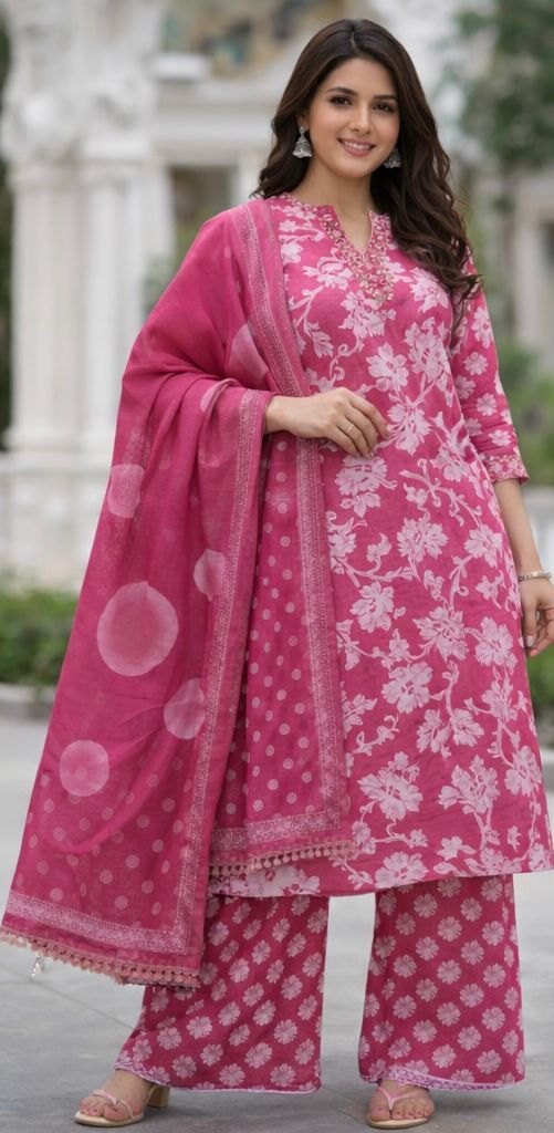 Premium Pure Vertical Cotton 3-Piece Suit with Handwork