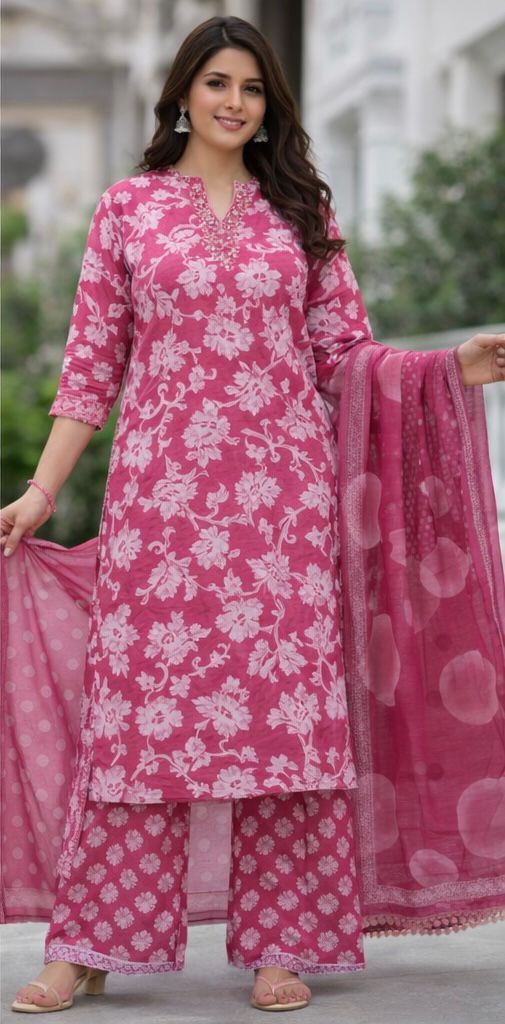 Premium Pure Vertical Cotton 3-Piece Suit with Handwork