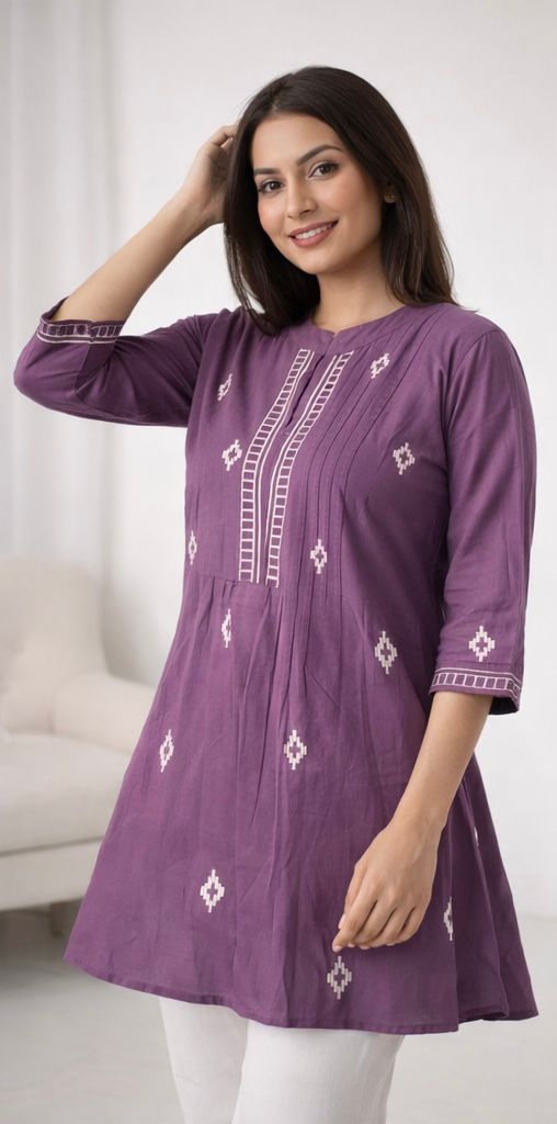 Premium Dhaboo Cotton Short Kurti with Elegant Stitch Work
