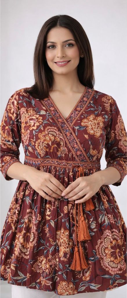 Elegant Jaipuri Print Cotton Short Kurti