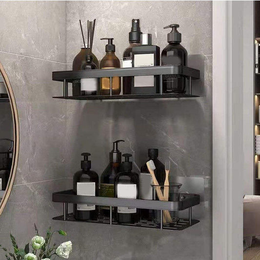 Metal Self-Adhesive Multipurpose Wall-Mounted Shelf (Black) – Pack of 2