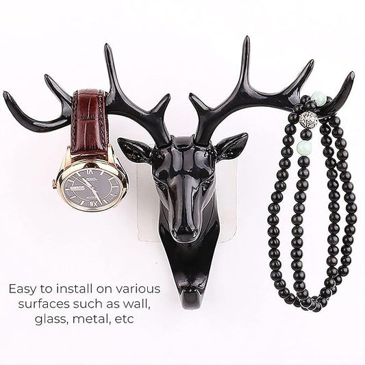 Deer Key Holder, Creative Deer Head Traceless Wall Hook, 3D Plastic Wall Hanging Hook for Keys, Small Accessories, Home Organization (Pack of 1)