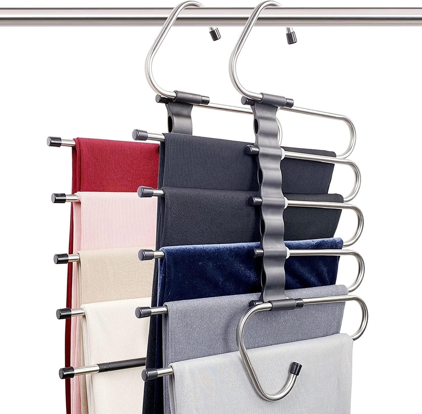 HMORA 5 in 1 Stainless Steel Foldable Hangers for Clothes Hanging Multi Layer Multi-Purpose Pant Hangers for Wardrobe Magic Foldable Hanger Clothes Hanger