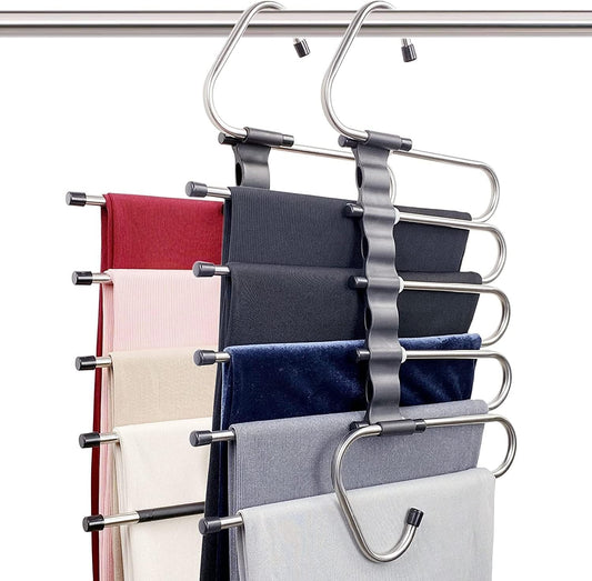 HMORA 5 in 1 Stainless Steel Foldable Hangers for Clothes Hanging Multi Layer Multi-Purpose Pant Hangers for Wardrobe Magic Foldable Hanger Clothes Hanger