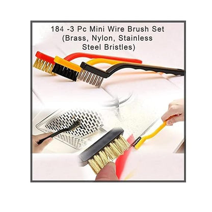 3 Pc Mini Wire Brush Cleaning Tool Kit Brass, Nylon, Stainless Steel Bristles