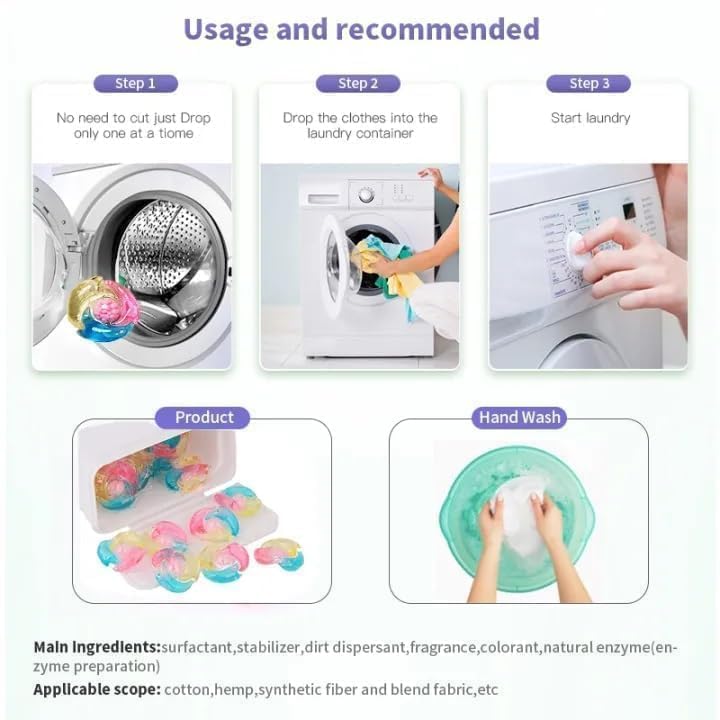 5-in-1 Laundry Detergent Pods - Multi-Chamber Capsules for Front & Top Load Washing Machines - Deep Stain Remover, Fabric Softener & Long-Lasting Fragrance - High Efficiency
