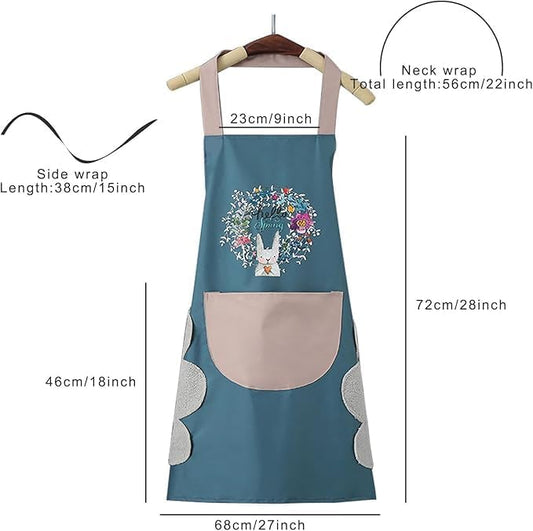HMORA Pack of 1 Assorted | Waterproof Kitchen Apron for Women with Big Front Pocket Hand-Wiping Towel | Comfortable Wear-Resistant Chef Apron for Cooking | One Size