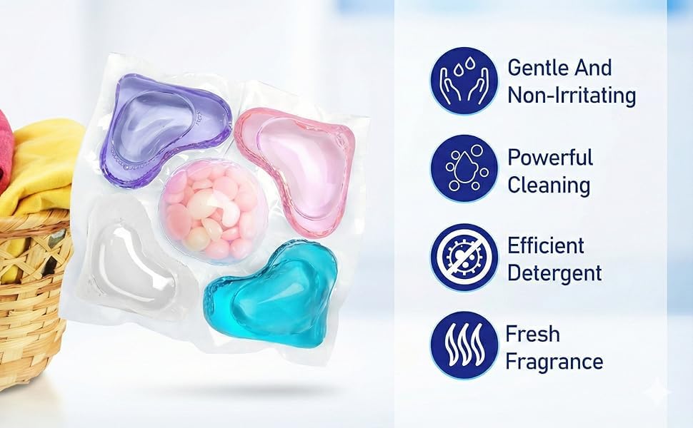 5-in-1 Laundry Detergent Pods - Multi-Chamber Capsules for Front & Top Load Washing Machines - Deep Stain Remover, Fabric Softener & Long-Lasting Fragrance - High Efficiency