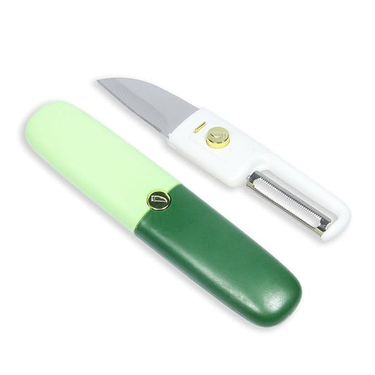 2-in-1 Kitchen Peeler and Knife Set, Green and White, Multifunctional Fruit and Vegetable Tool with Stainless Steel Blade