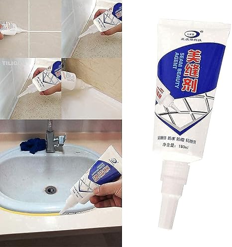 Tiles Gap Filler Waterproof Silicone Sealant Crack Seal Agent White Cement Paste Tube Grouting Paste For Wall Repair, Bathroom Tiles Window Sink Gaps Wall Crack Repair Silicone Gel (180 ML)