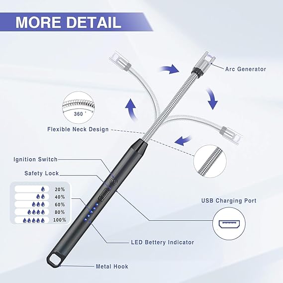 BELOXY USB Plasma Rechargeable Electric Gas Lighter for Kitchen, Pooja Room, Candles, BBQ, Multi Purpose - 360 Degree Flexible & Windproof (Multi, Pack of 1)-Single Unit | USB Plasma Type | NOT Gas