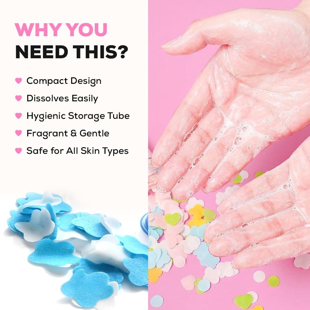 HMORA Disposable Paper Soap Tube, Mixed Fragrance Paper Soap Sheets, Flower Design, Compact and Portable, Gentle on All Skin Types, Dissolves Easily, Hygienic and Travel-Friendly
