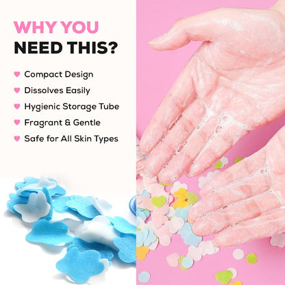 HMORA Disposable Paper Soap Tube, Mixed Fragrance Paper Soap Sheets, Flower Design, Compact and Portable, Gentle on All Skin Types, Dissolves Easily, Hygienic and Travel-Friendly