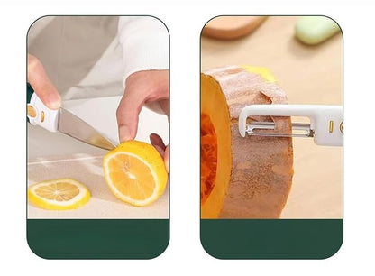 2-in-1 Kitchen Peeler and Knife Set, Green and White, Multifunctional Fruit and Vegetable Tool with Stainless Steel Blade