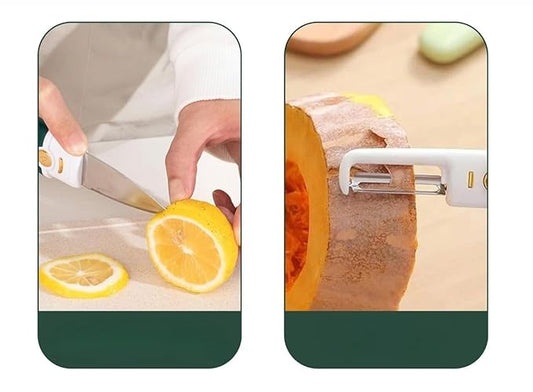 2-in-1 Kitchen Peeler and Knife Set, Green and White, Multifunctional Fruit and Vegetable Tool with Stainless Steel Blade