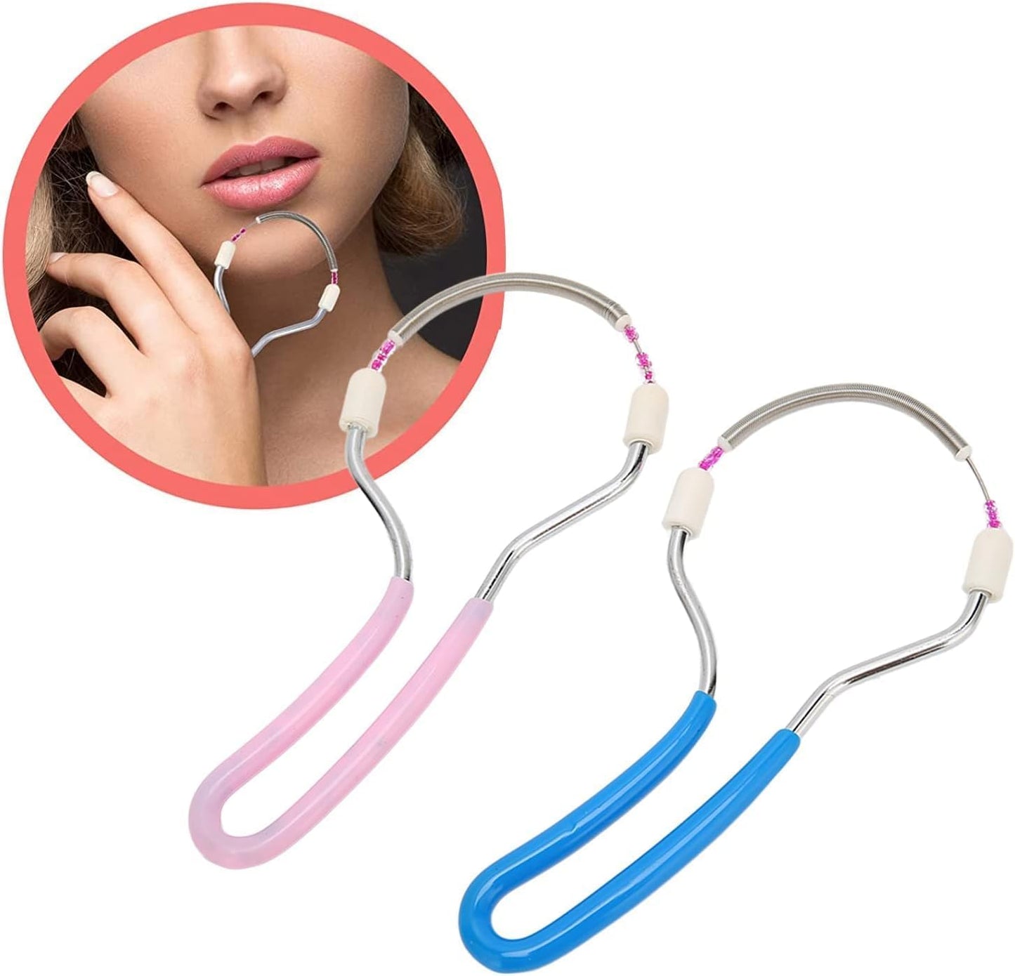 HMORA Portable Painless Spring Facial Hair Remover for Women - Threading Tool Epilator for Unwanted Hair on Upper Lip, Chin, Face & Body - Effective Tweezer Stick Plucker