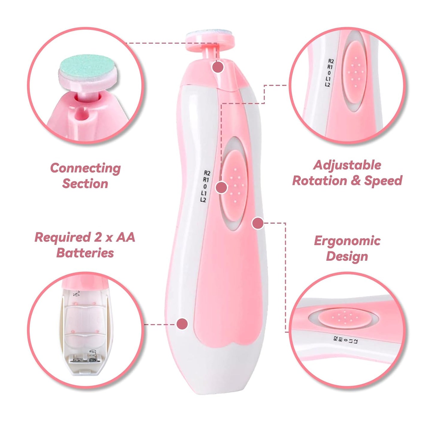 Electric Baby Nail Trimmer with Light – Safe & Gentle Nail Care Kit (Pink)