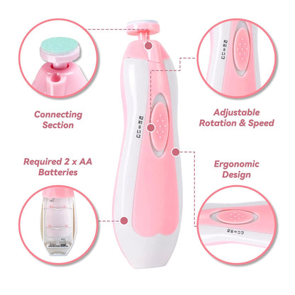 Electric Baby Nail Trimmer with Light – Safe & Gentle Nail Care Kit (Pink)