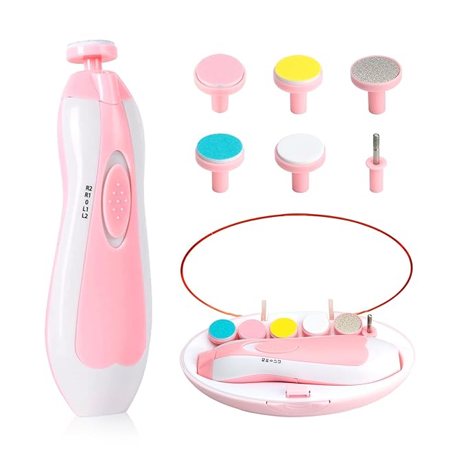 Electric Baby Nail Trimmer with Light – Safe & Gentle Nail Care Kit (Pink)