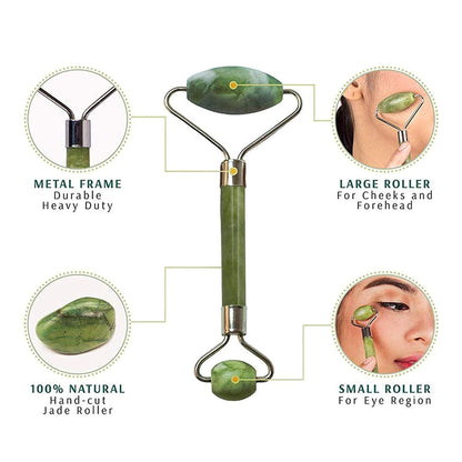 HMORA Facial Massager Jade Roller & Gua Sha Tool Natural Himalayan Stone for Face Neck Healing Skin Wrinkles & Serum Application