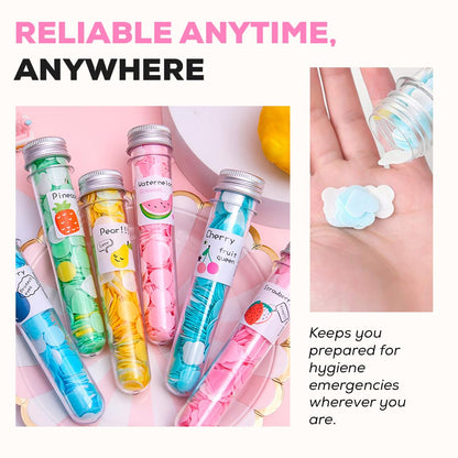 HMORA Disposable Paper Soap Tube, Mixed Fragrance Paper Soap Sheets, Flower Design, Compact and Portable, Gentle on All Skin Types, Dissolves Easily, Hygienic and Travel-Friendly