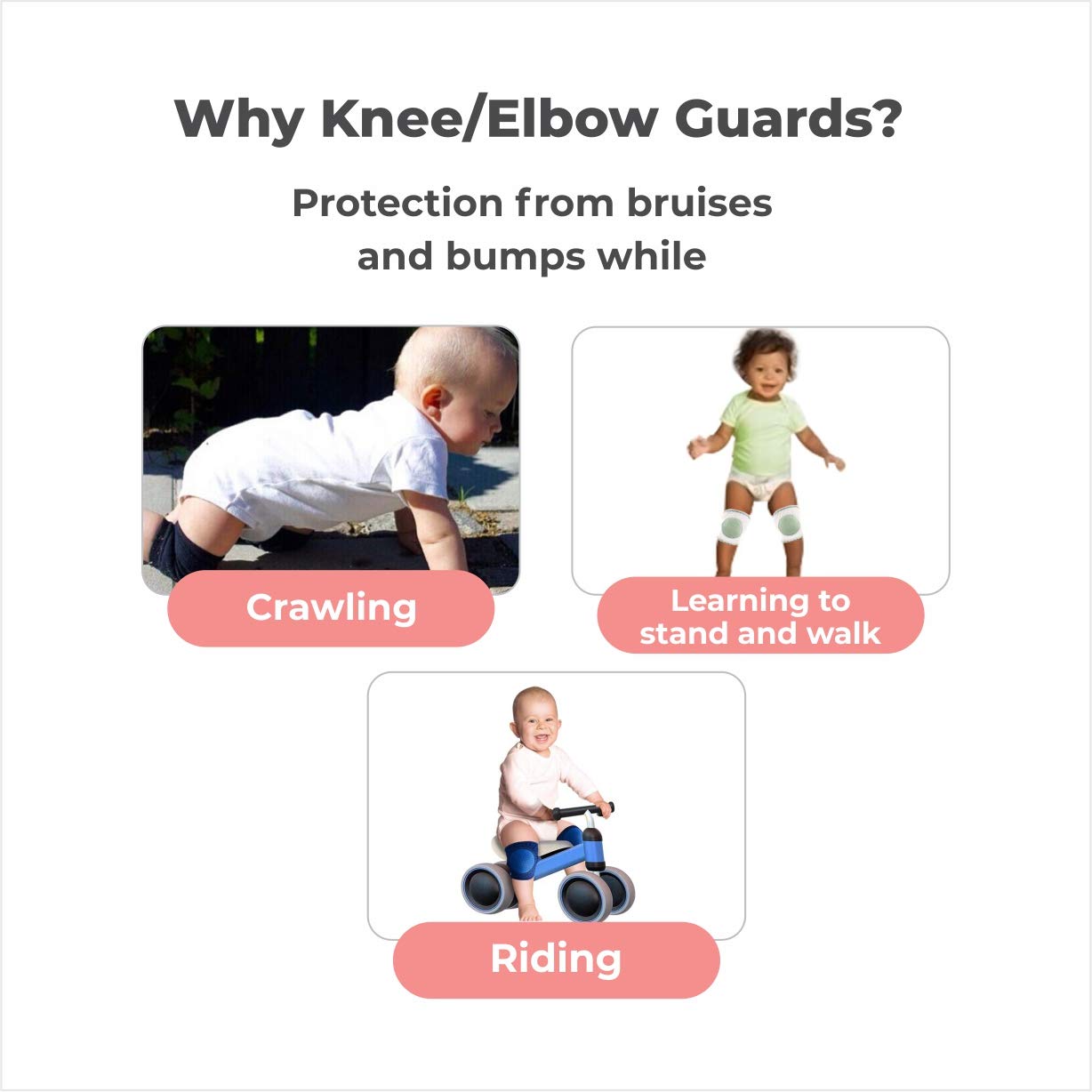 HMORA Knee Pads | Toddlers, Baby Elbow & Knee Protector, Anti-Slip Silicone Dots, Knee Support for Crawling & Walking, Soft, Stretchable, Breathable Leg Warmers (Multi-Colour)