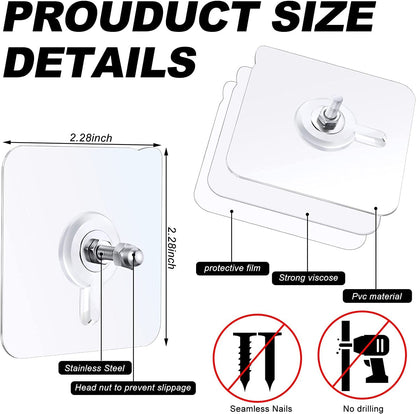HMORA Stainless Steel, PVC, ABS Nail Free Seamless Adhesive Non-Trace No Drilling Installation Hanging, Waterproof Screws Wall Hook (Transparent)