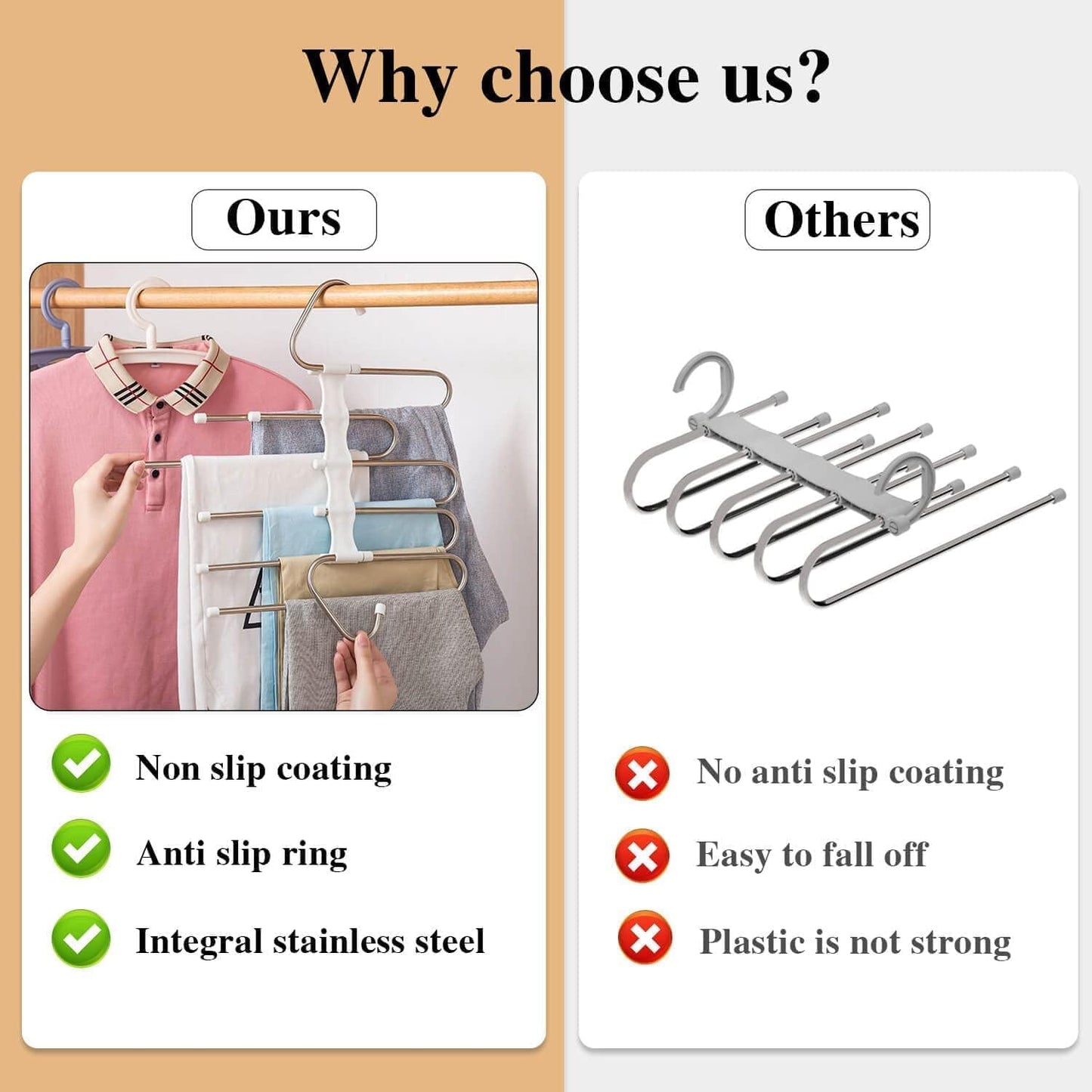 HMORA 5 in 1 Stainless Steel Foldable Hangers for Clothes Hanging Multi Layer Multi-Purpose Pant Hangers for Wardrobe Magic Foldable Hanger Clothes Hanger
