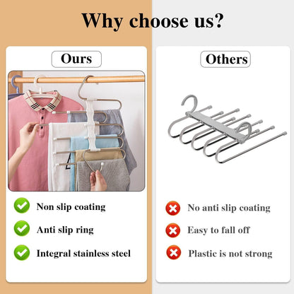 HMORA 5 in 1 Stainless Steel Foldable Hangers for Clothes Hanging Multi Layer Multi-Purpose Pant Hangers for Wardrobe Magic Foldable Hanger Clothes Hanger