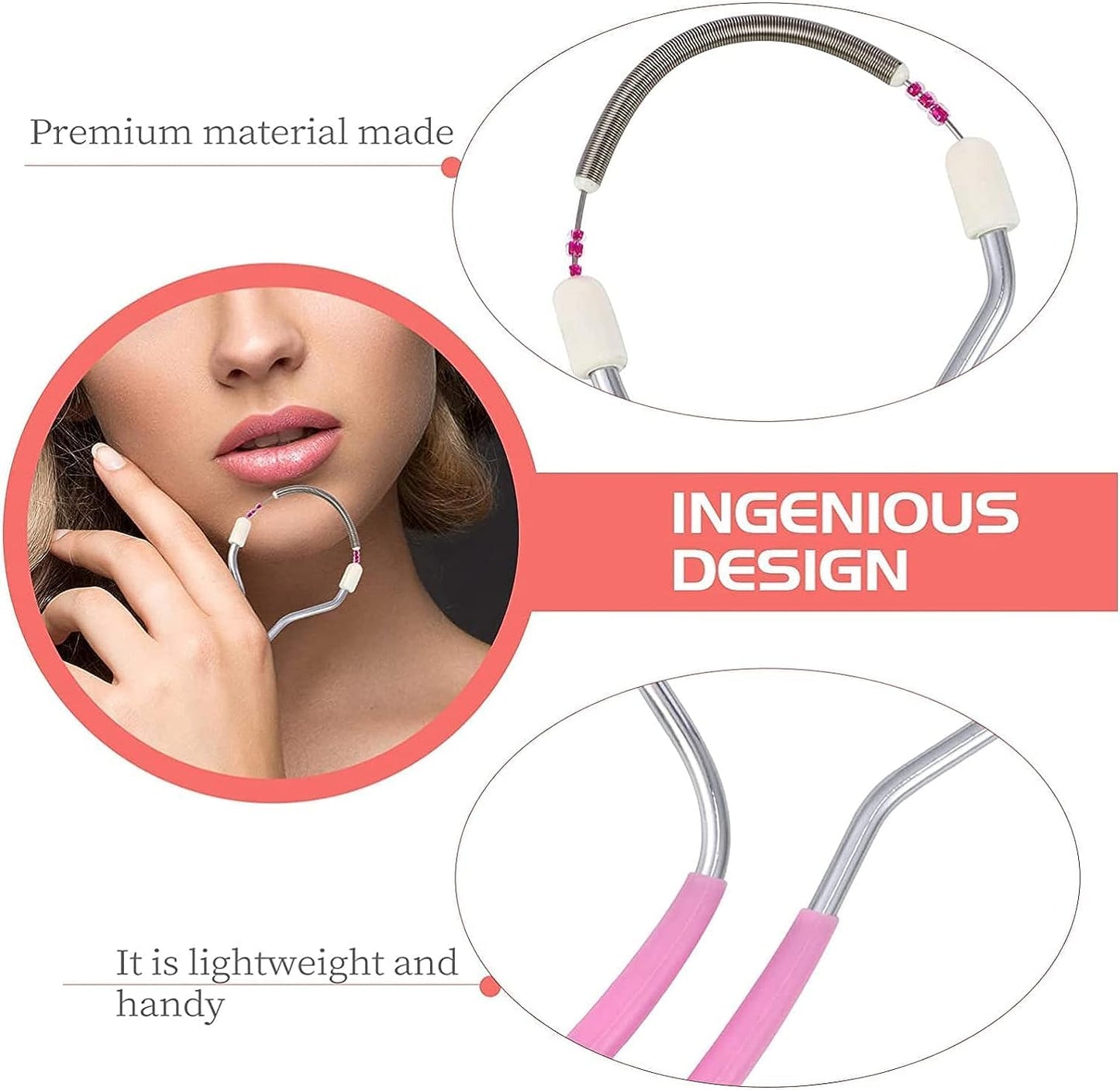 HMORA Portable Painless Spring Facial Hair Remover for Women - Threading Tool Epilator for Unwanted Hair on Upper Lip, Chin, Face & Body - Effective Tweezer Stick Plucker
