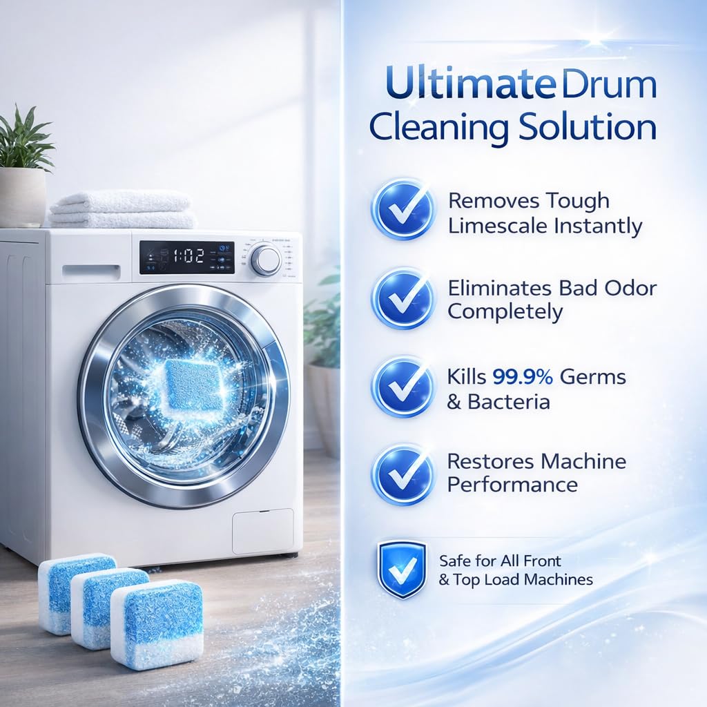 Hmora Washing Machine Cleaner Tablets – Removes Odor, Limescale & Residue for Deep Drum Cleaning (PC 24)