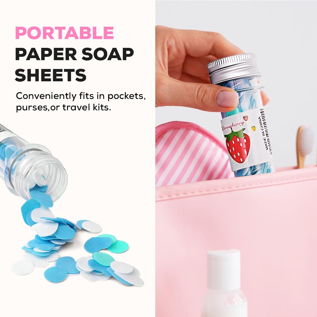 HMORA Disposable Paper Soap Tube, Mixed Fragrance Paper Soap Sheets, Flower Design, Compact and Portable, Gentle on All Skin Types, Dissolves Easily, Hygienic and Travel-Friendly