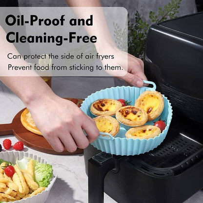 HMORA Air Fryer Liners I Round Silicone Basket Baking Tray I Pot with Ear Handles I Nonstick Reusable Heat Resistant I Cooking Oven Insert Accessories - Multicolor (8 inch, Pack of 2)