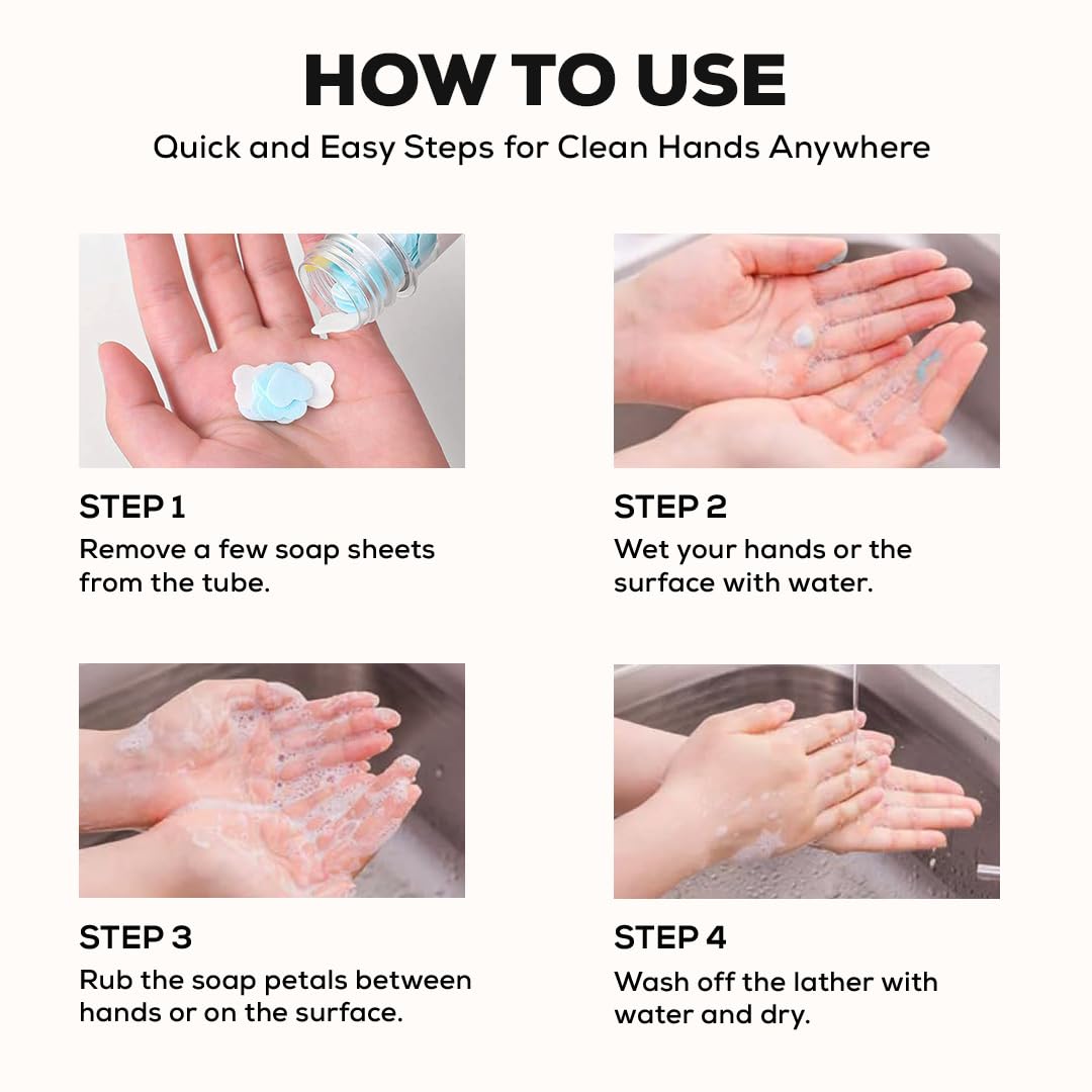 HMORA Disposable Paper Soap Tube, Mixed Fragrance Paper Soap Sheets, Flower Design, Compact and Portable, Gentle on All Skin Types, Dissolves Easily, Hygienic and Travel-Friendly
