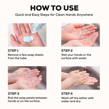 HMORA Disposable Paper Soap Tube, Mixed Fragrance Paper Soap Sheets, Flower Design, Compact and Portable, Gentle on All Skin Types, Dissolves Easily, Hygienic and Travel-Friendly