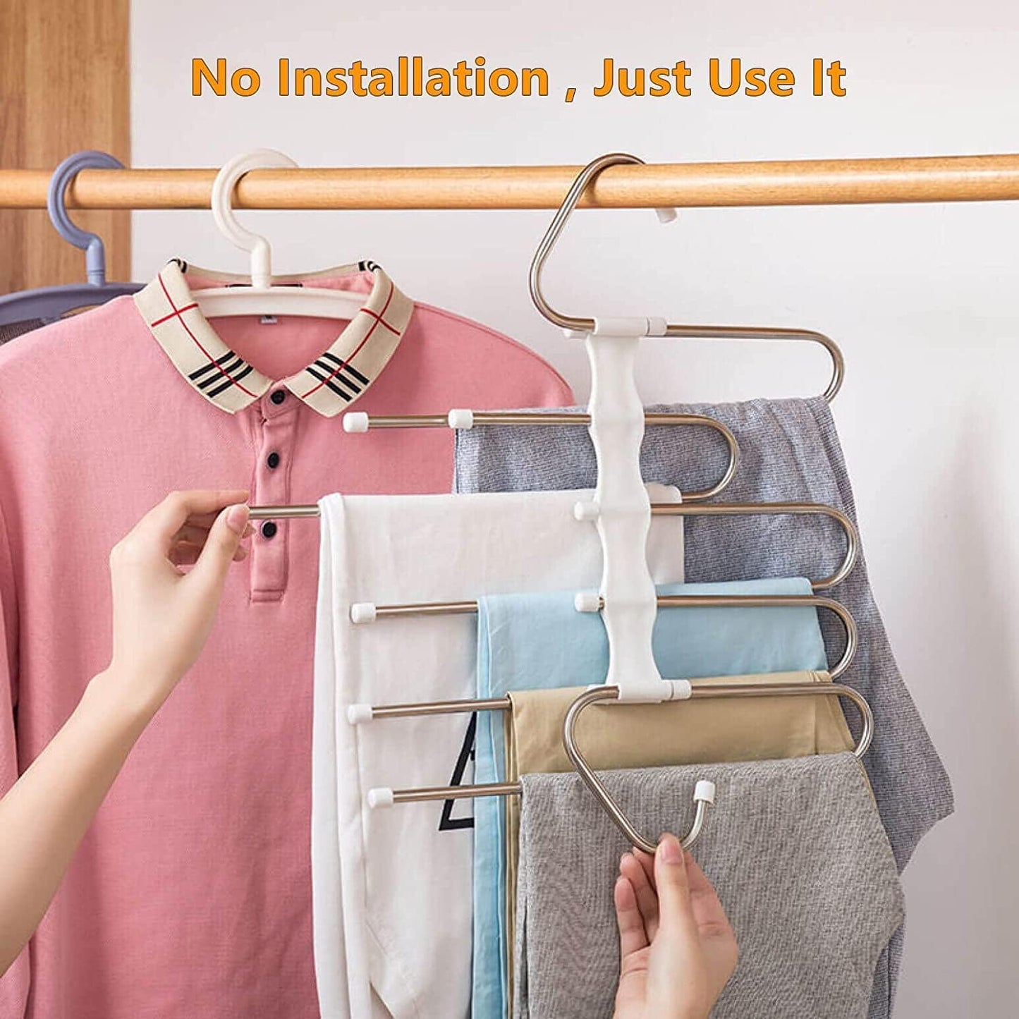 HMORA 5 in 1 Stainless Steel Foldable Hangers for Clothes Hanging Multi Layer Multi-Purpose Pant Hangers for Wardrobe Magic Foldable Hanger Clothes Hanger