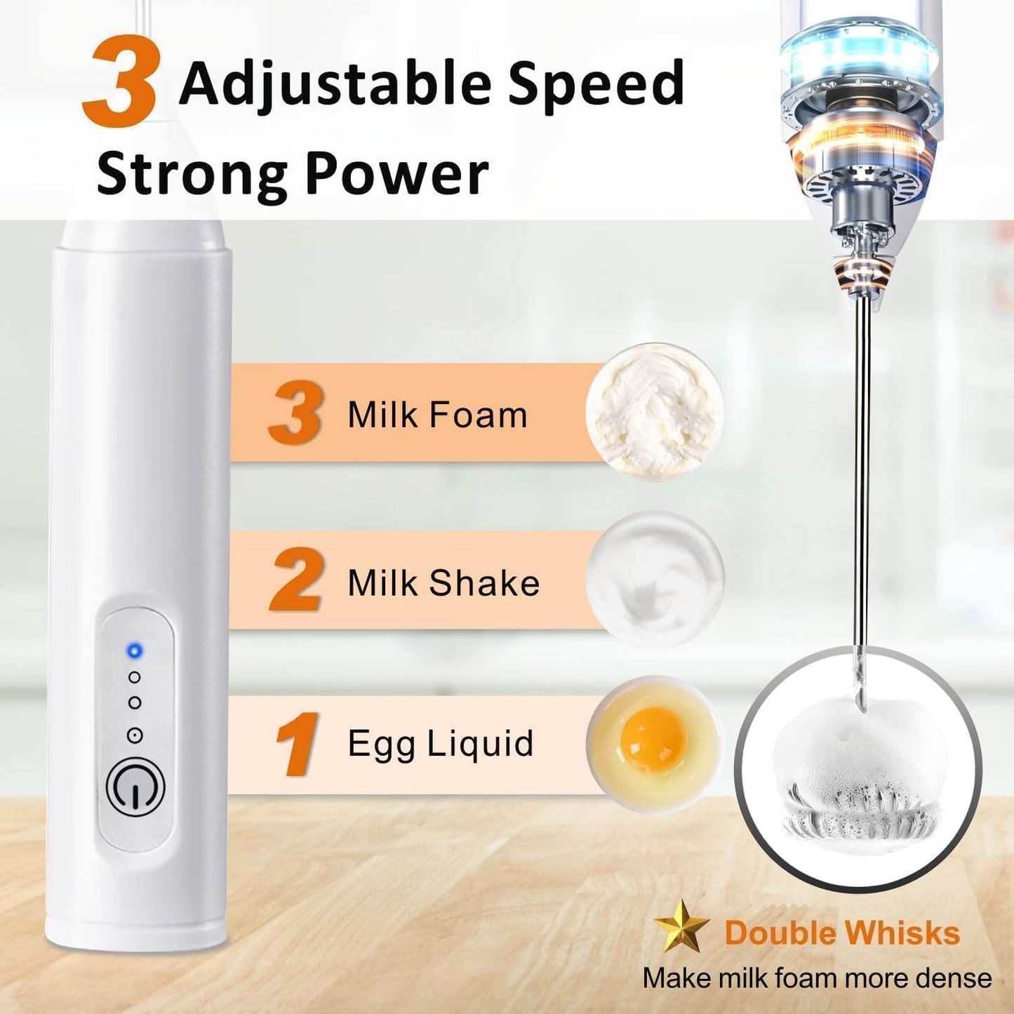 Electric Milk Frother & Coffee Whisker – Dual Spring Handheld Blender