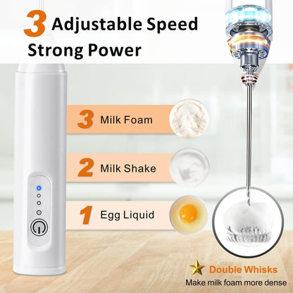 Electric Milk Frother & Coffee Whisker – Dual Spring Handheld Blender