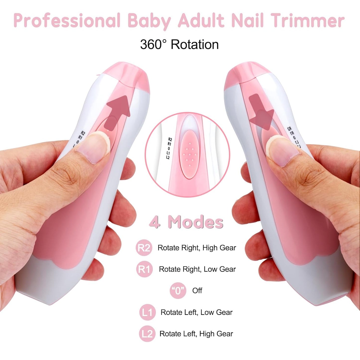 Electric Baby Nail Trimmer with Light – Safe & Gentle Nail Care Kit (Pink)
