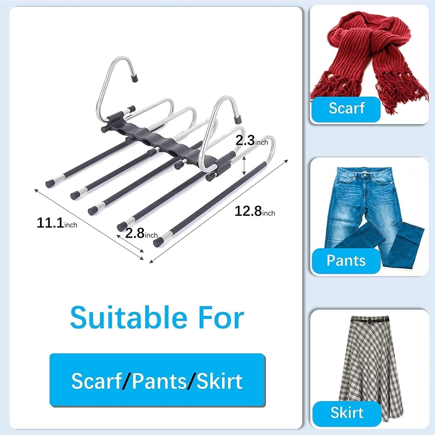 HMORA 5 in 1 Stainless Steel Foldable Hangers for Clothes Hanging Multi Layer Multi-Purpose Pant Hangers for Wardrobe Magic Foldable Hanger Clothes Hanger