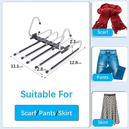 HMORA 5 in 1 Stainless Steel Foldable Hangers for Clothes Hanging Multi Layer Multi-Purpose Pant Hangers for Wardrobe Magic Foldable Hanger Clothes Hanger
