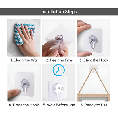 Hmora Photo Frame Hooks for Wall Without Drilling, Self Adhesive Hooks for Wall Heavy Duty Strong Nail Free for Hanging Photo Frame (Hanging Hook, Transparent) Stainless Steel