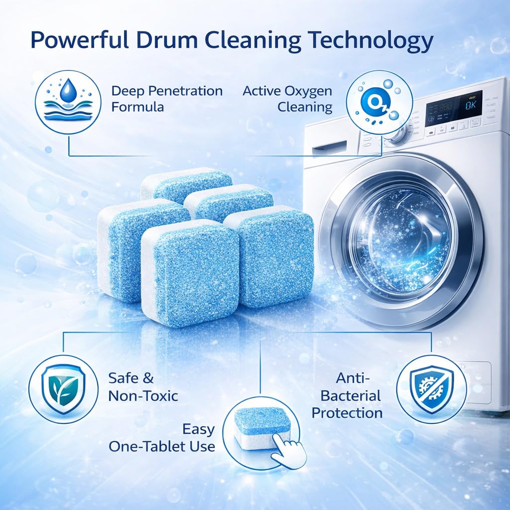 Hmora Washing Machine Cleaner Tablets – Removes Odor, Limescale & Residue for Deep Drum Cleaning (PC 24)